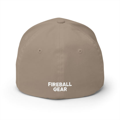 Fireball Gear - Flame & Gear - White - FlexFit Embroidered Baseball Cap