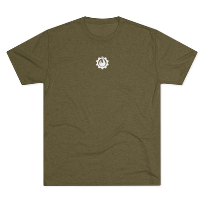 Fireball Gear - Camiseta unisex de mezcla triple blanca con llamas y engranajes