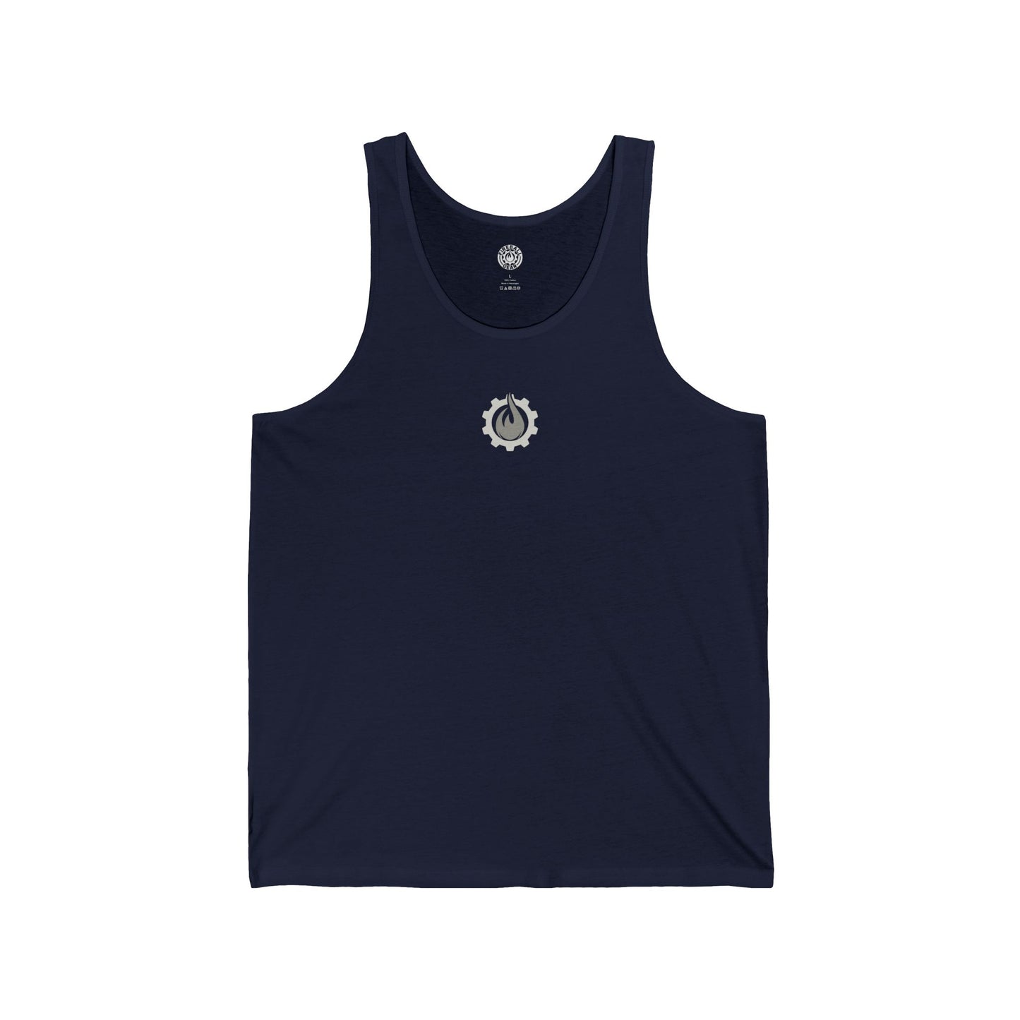 Camiseta sin mangas unisex Fireball Gear - Flame &amp; Gear - Gris y blanca