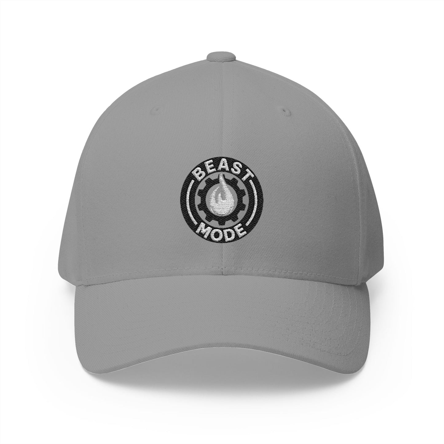 Beast Mode Series - Flame & Gear Circle - FlexFit Cap - Black & White