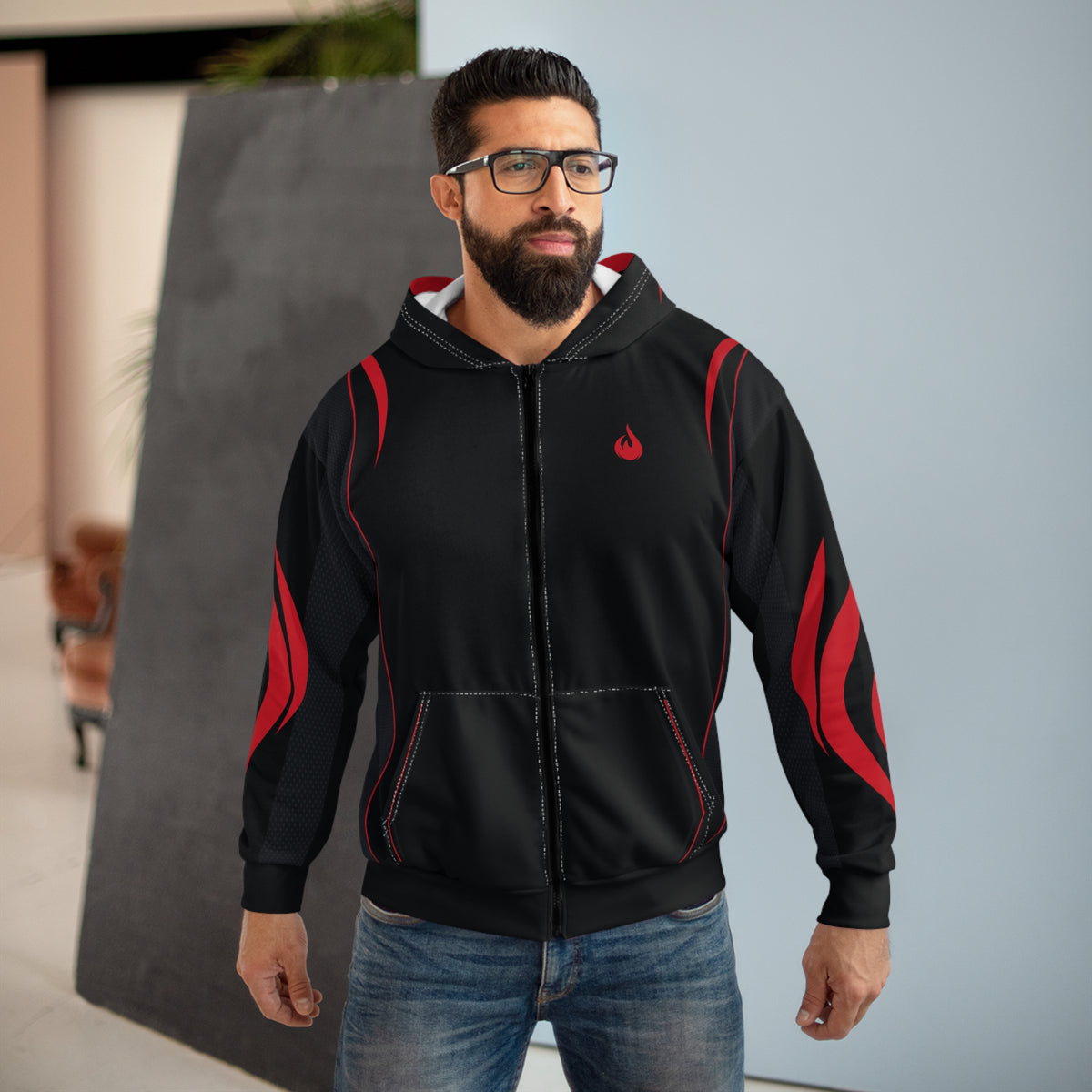 Flaming Edge – Black & Red Zip Hoodie
