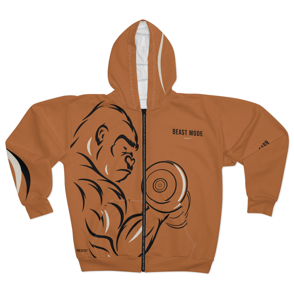 Beast Mode - Iron Instinct - Burnt Orange - Unisex Zip Hoodie