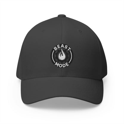Beast Mode Series - Flame & Gear Circle - FlexFit Cap - Black & White