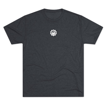 Fireball Gear - Camiseta unisex de mezcla triple blanca con llamas y engranajes