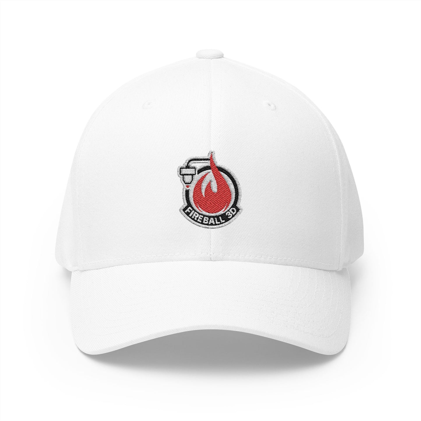 Fireball 3D - Brand Logo - Flame & Text - Red & White - Light Colors - FlexFit Cap