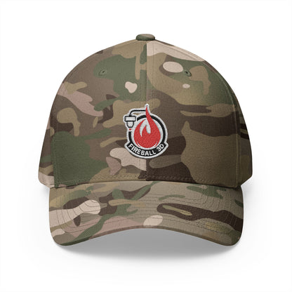 Fireball 3D - Brand Logo - Flame & Text - Red & White - Light Colors - FlexFit Cap
