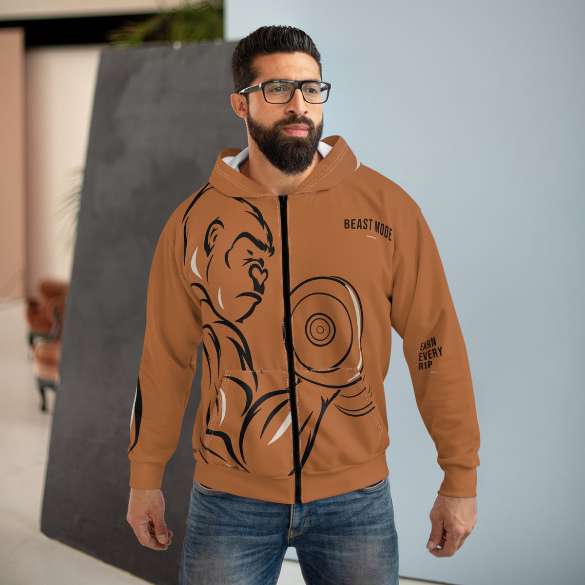 Beast Mode - Iron Instinct - Burnt Orange - Unisex Zip Hoodie