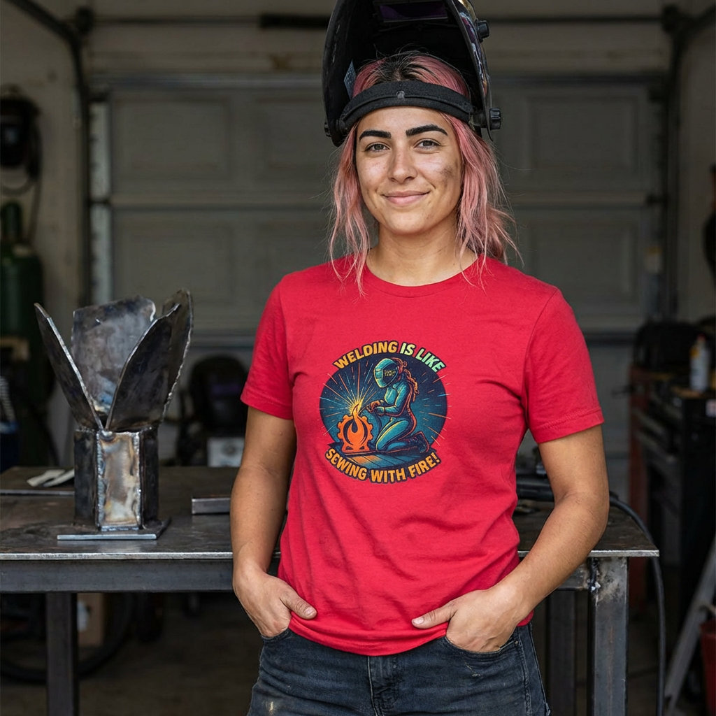 Soldar es como coser con fuego - Camiseta ajustada para mujer