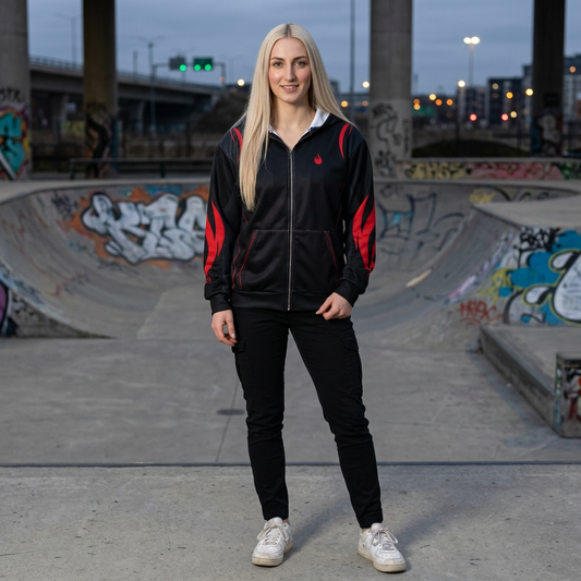 Flaming Edge – Black & Red Zip Hoodie