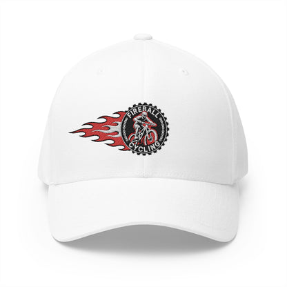 Fireball Cycling - Flaming Rider Front - FlexFit White Caps