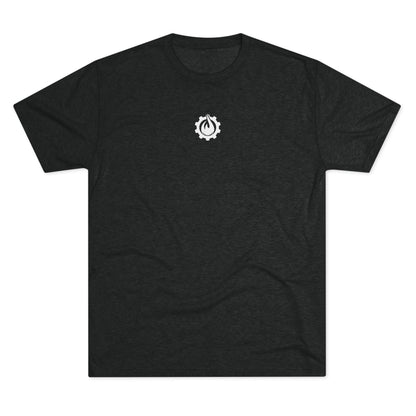 Fireball Gear - Camiseta unisex de mezcla triple blanca con llamas y engranajes