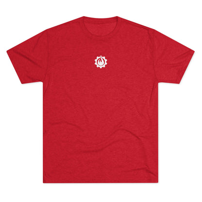 Fireball Gear - Camiseta unisex de mezcla triple blanca con llamas y engranajes